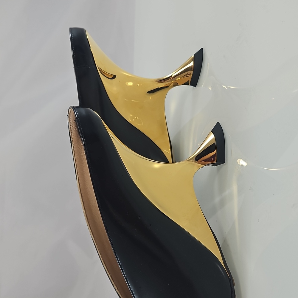 NEW! Bottega Veneta Black and Gold Rocket Heel Mules Size 7 - Picture 9 of 16